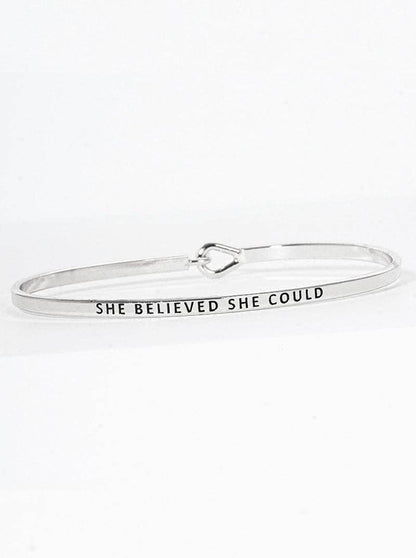 She Believed Engraved Inspirational Bangle Bracelet - 2 Colors