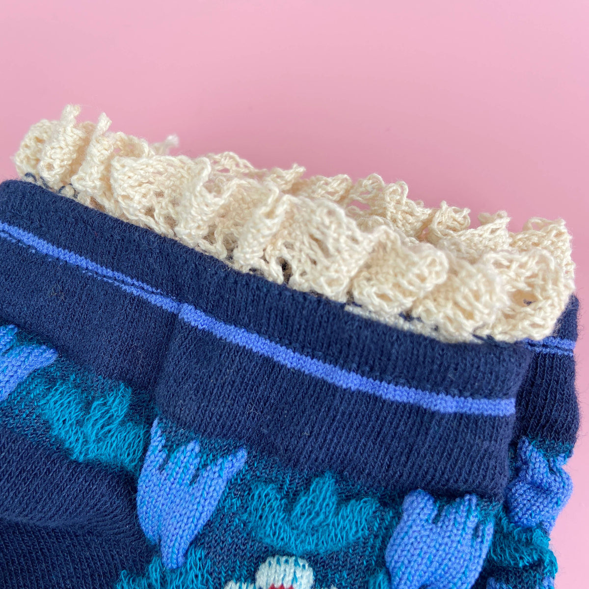 Blue Retro Floral & Lace Ankle Socks