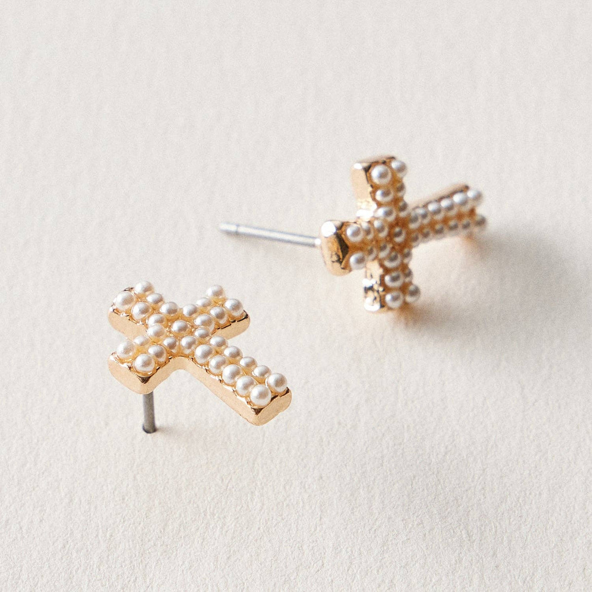 Mini Cross Pearl Earrings