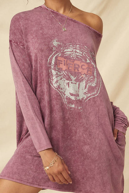 Fierce Tiger Long-Sleeve Graphic T-Shirt Mini Dress