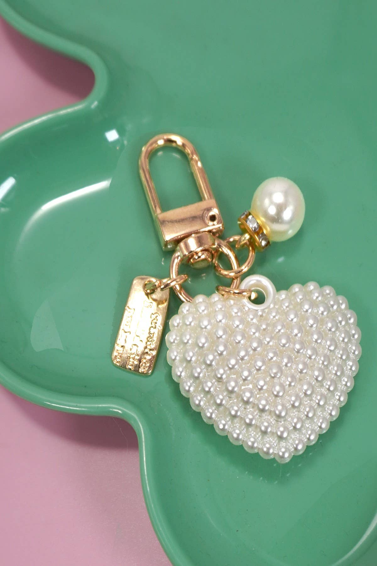 Puffy Pearl Heart Key & Bag Charm