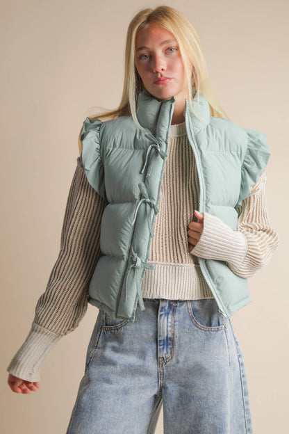 Puffer Vest w/ Ruffle Sleeve