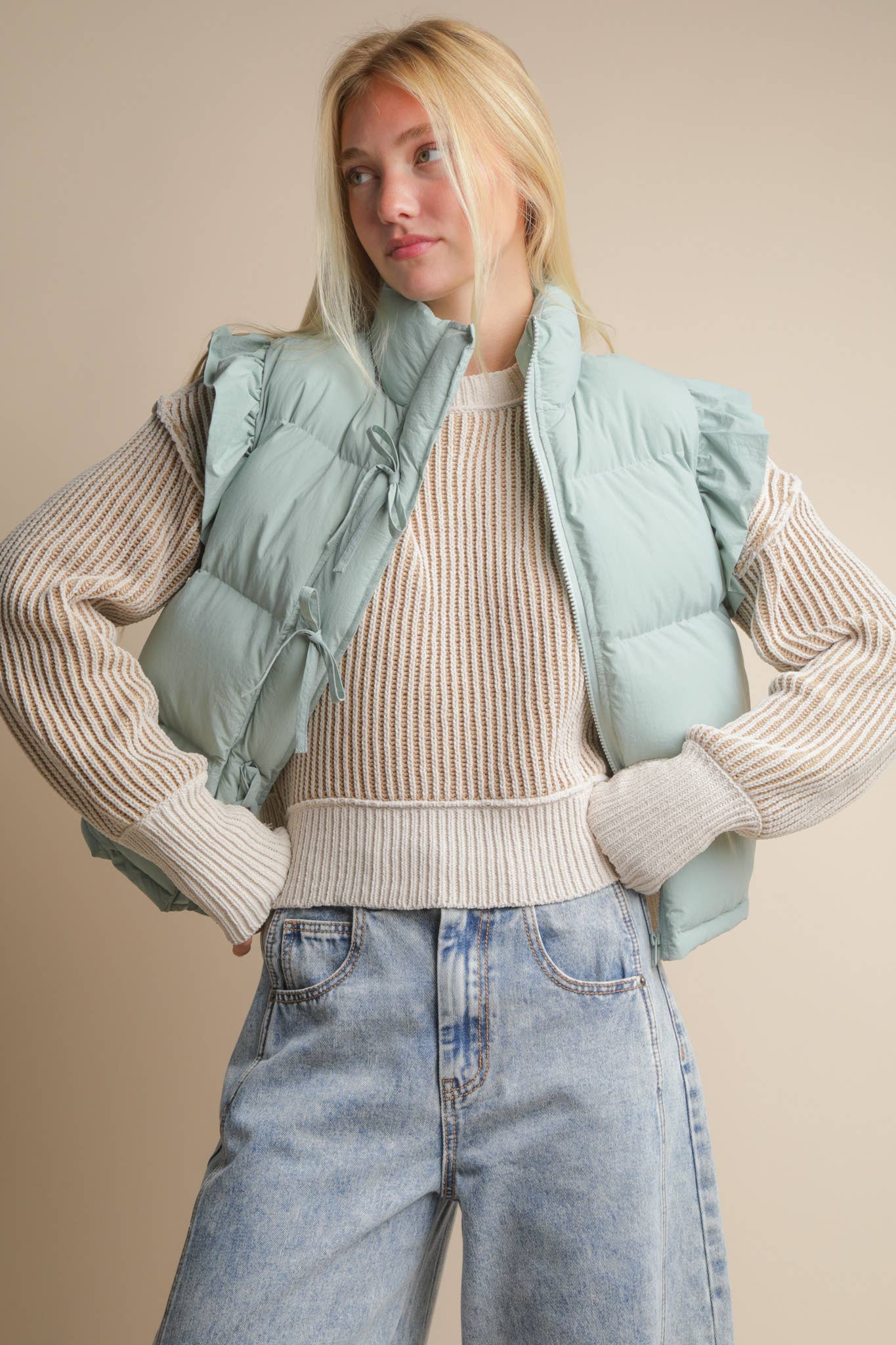 Puffer Vest w/ Ruffle Sleeve