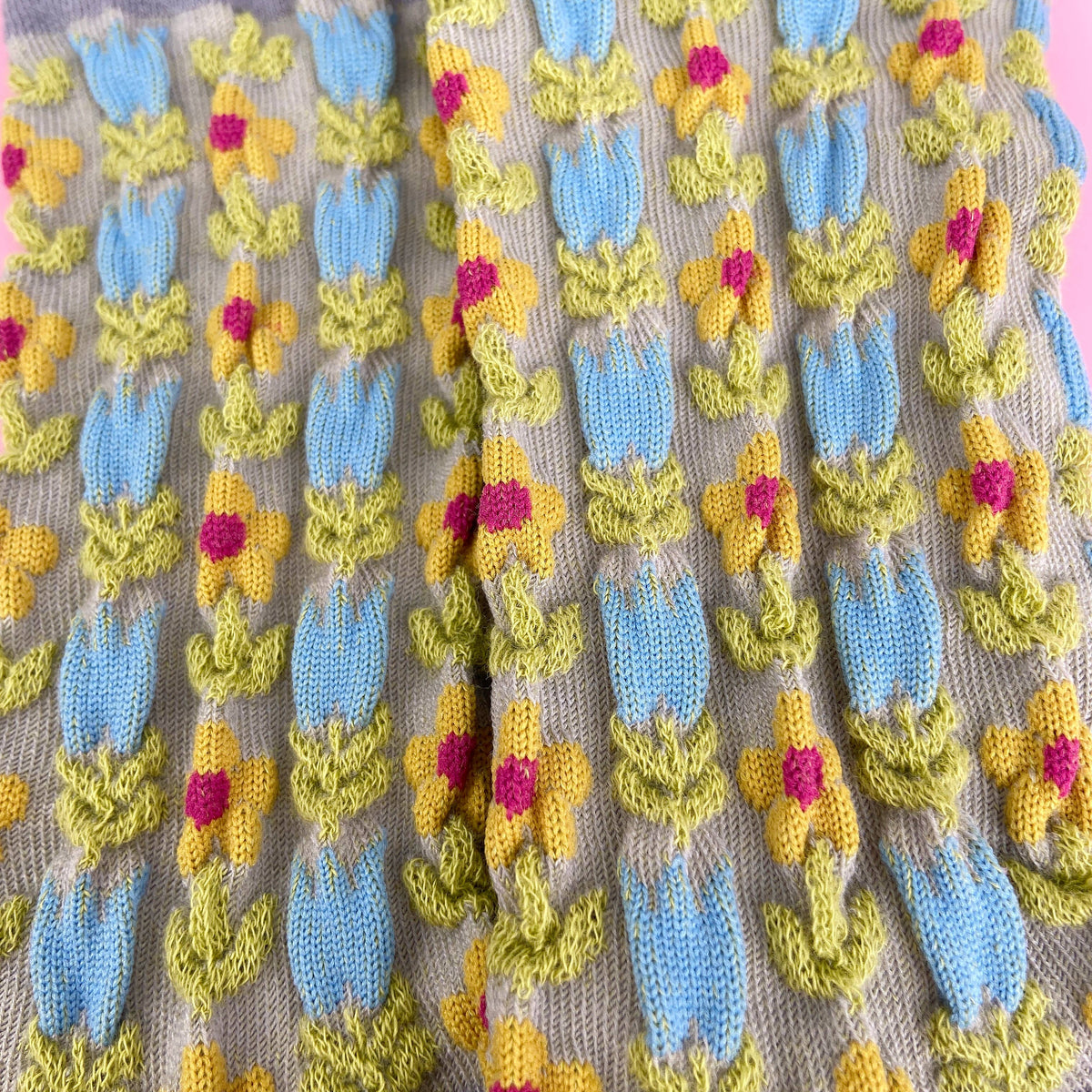 Gray Embossed Floret Long Socks