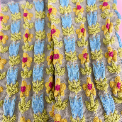 Gray Embossed Floret Long Socks