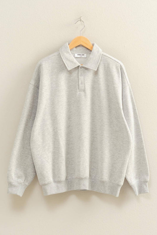 Oversized Polo Collared Pullover Sweatshirt