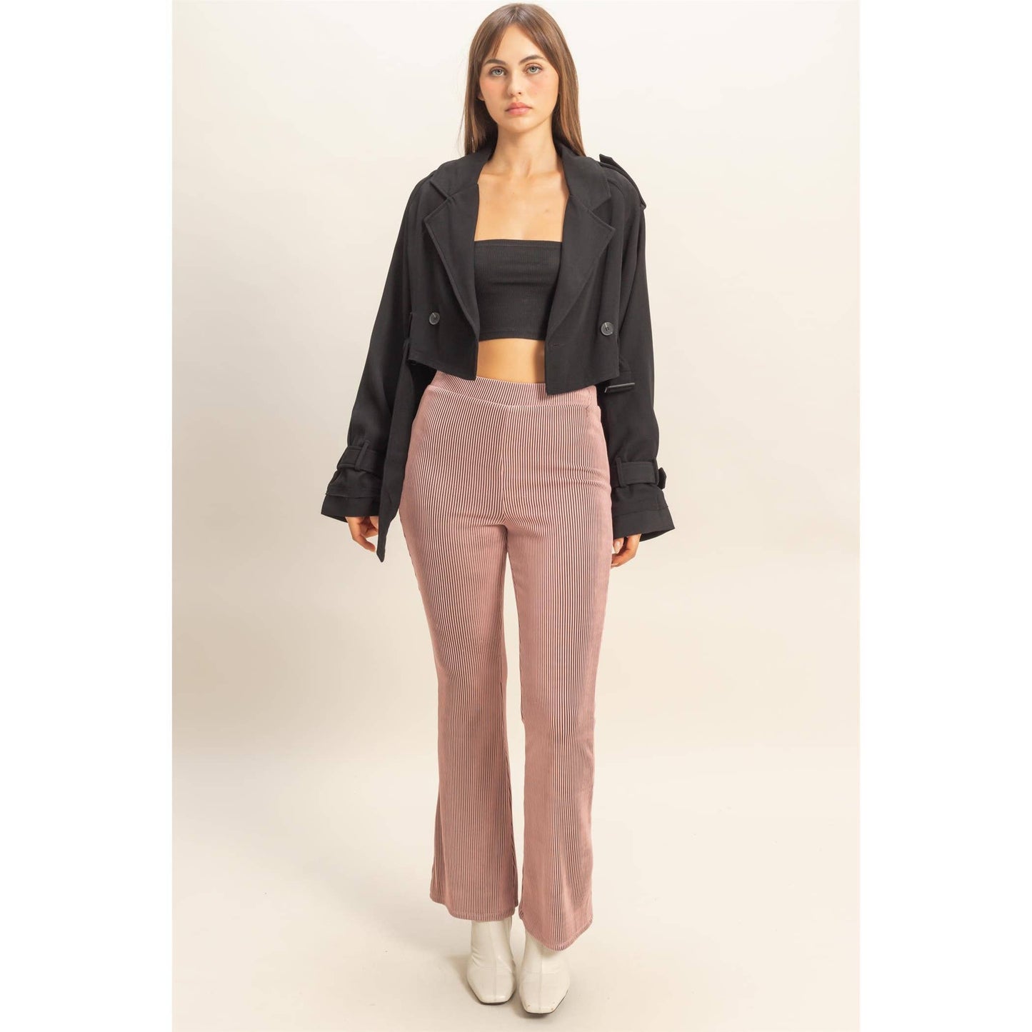 Cropped Trench Coat w/ Distressed Hem