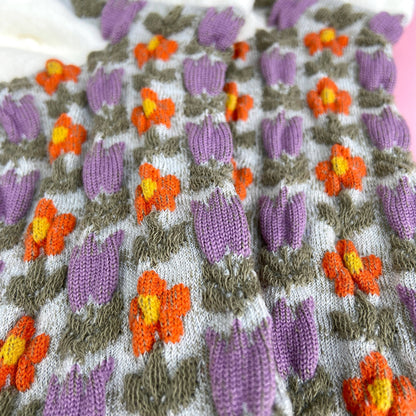 Purple Retro Floral & Lace Ankle Socks