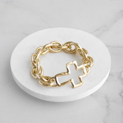 Chunky Worn Gold Chain Cross Bracelet