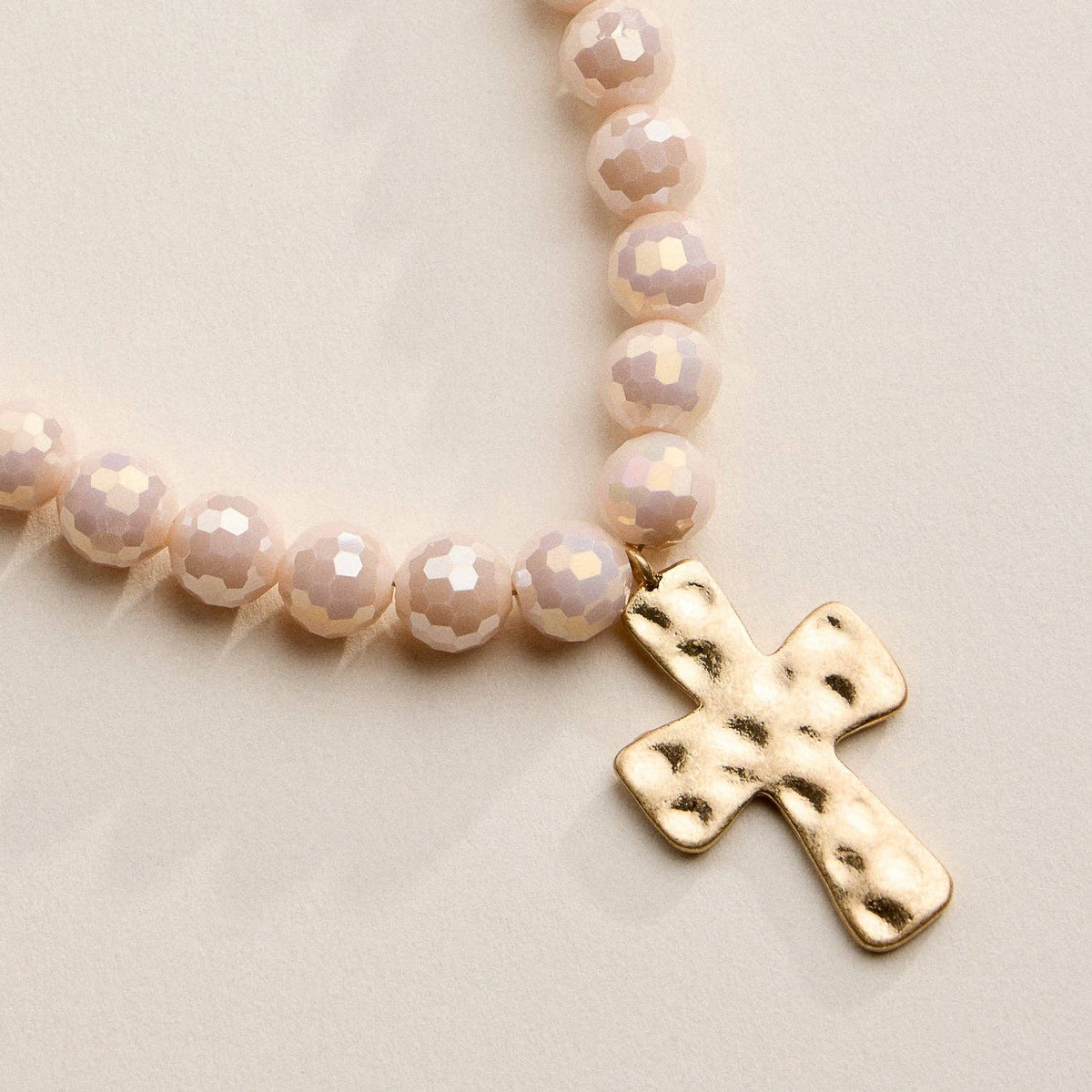 Glass Bead Hammered Cross Necklace - 2 Colors