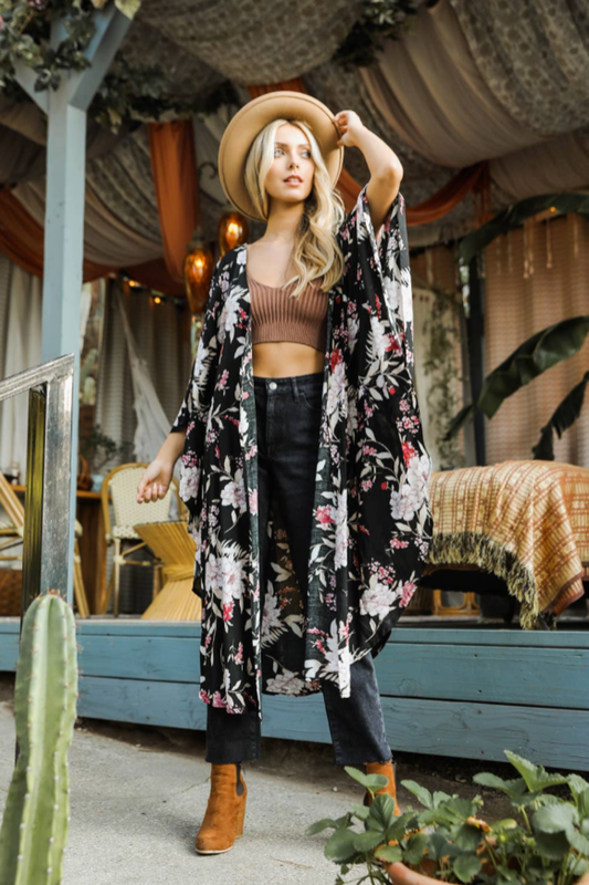 🦋 Flowing Floral Kimono with Butterfly Sleeves