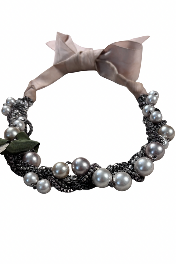 Vintage Pearl Ribbon Necklace